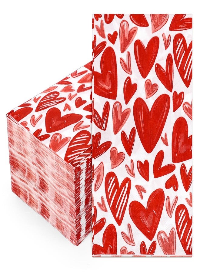 Whaline 100Pcs Valentine Heart Guest Napkins Red Love Heart Disposable Napkins Watercolor Dinner Hand Towel Paper Napkins For Bathroom Wedding Anniversary Party Table Supplies - Image 1